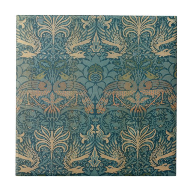 William Morris Peacock och Dragon Textile Design Kakelplatta (Framsidan)