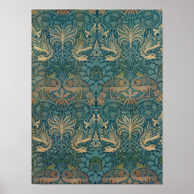 William Morris Peacock och Dragon Textile Design Poster (Framsidan)