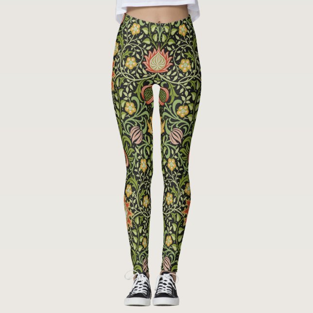 William Morris Persian Blommigt Botanical Design Leggings (Framsida)