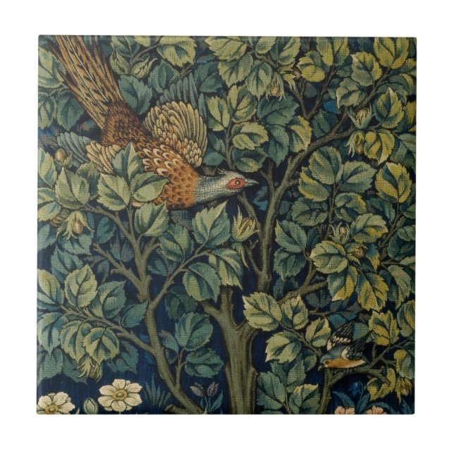 William Morris Pheasant Bird Träd Woodland Kakelplatta (Framsidan)