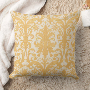 William Morris Pil och Guld Damast Lyxig Kudde