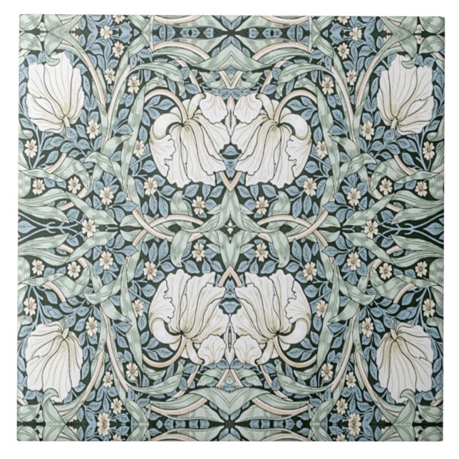 William Morris Pimpernel Blå invecklad mönster  Kakelplatta (Framsidan)