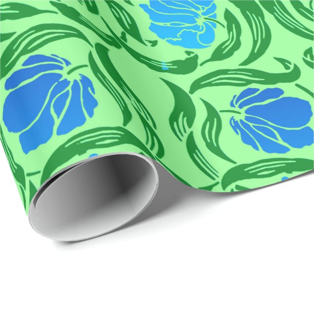 William Morris Pimpernel, Blå & Limegrön Presentpapper (Rullad Hörn)