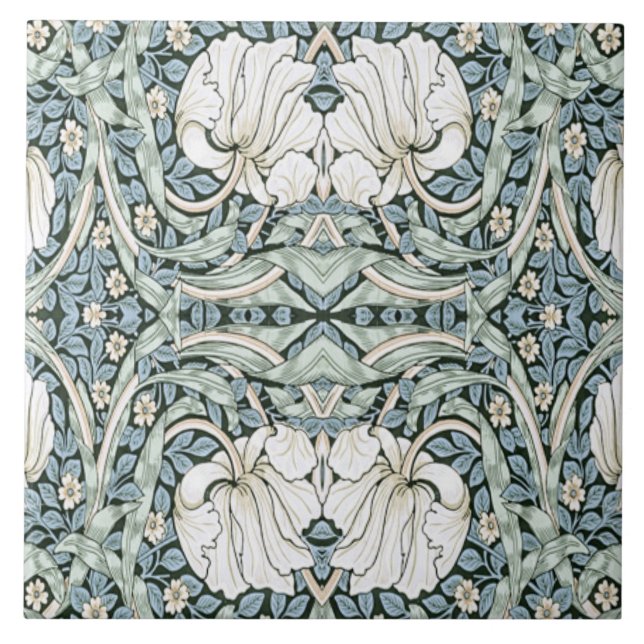 William Morris Pimpernel Blått invecklat mönster  Kakelplatta (Framsidan)