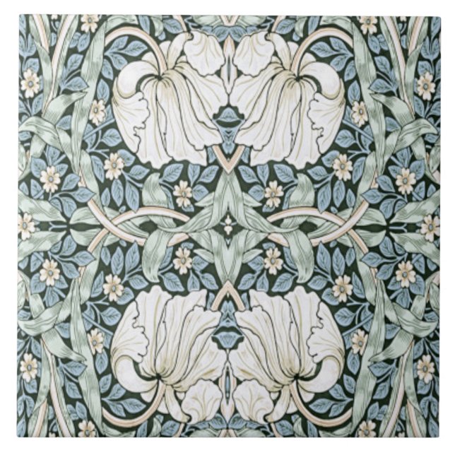 William Morris Pimpernel Blått invecklat mönster  Kakelplatta (Framsidan)