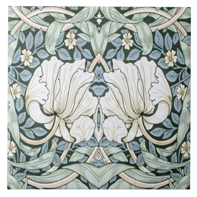 William Morris Pimpernel Blått invecklat mönster  Kakelplatta (Framsidan)