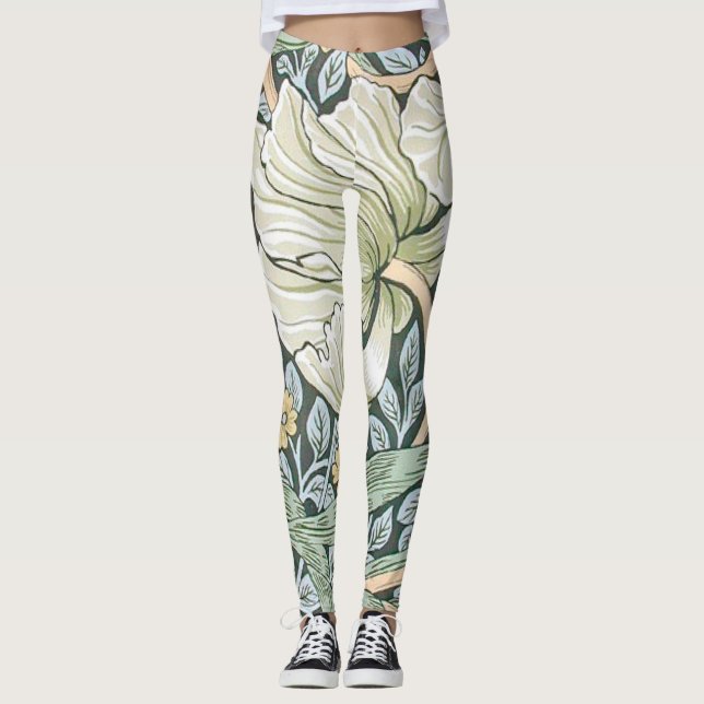 William Morris Pimpernel Blommigt Tapet Leggings (Framsida)