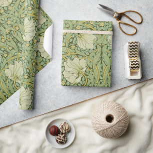 William Morris Pimpernel Blommönstrat Blått Tapet Presentpapper