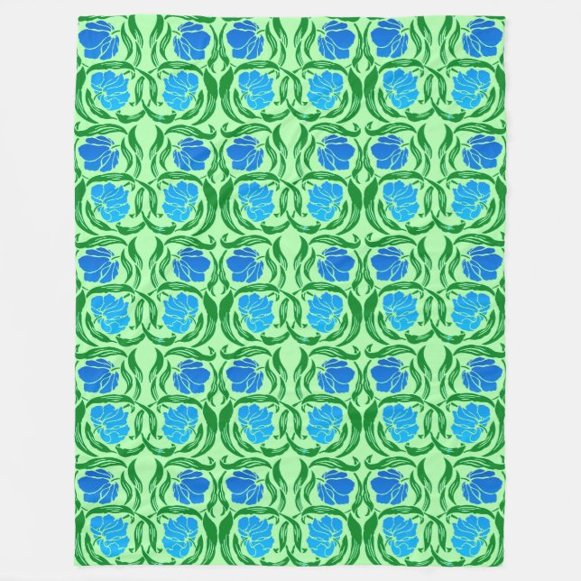 William Morris Pimpernel, Blue & Lime Green Fleecefilt (Framsidan)