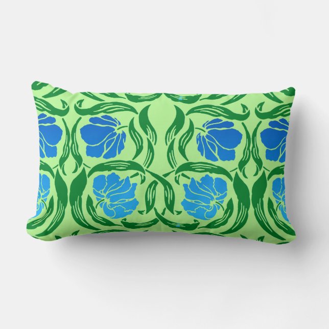 William Morris Pimpernel, Blue & Lime Green Lumbarkudde (Framsida)