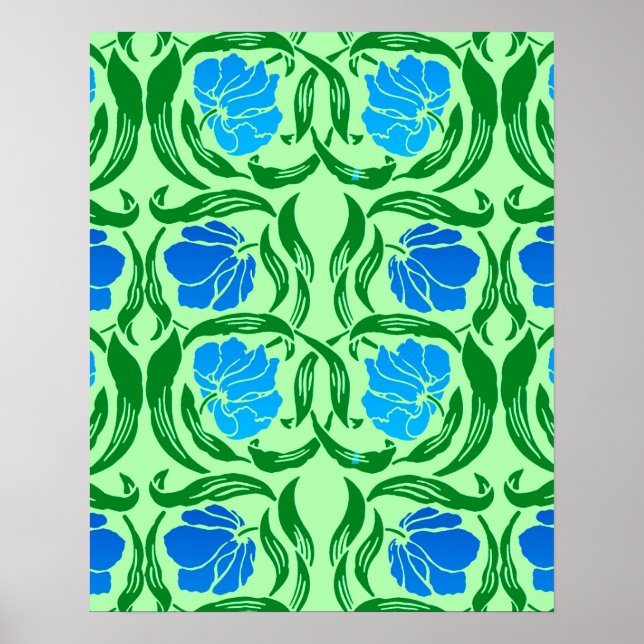 William Morris Pimpernel, Blue & Lime Green Poster (Framsidan)