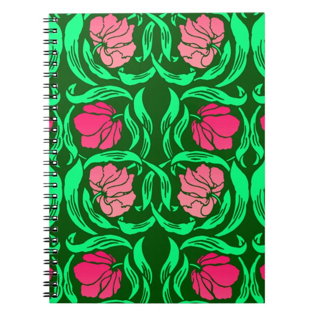 William Morris Pimpernel, Coral Rosa och Grönt Anteckningsbok (Framsidan)