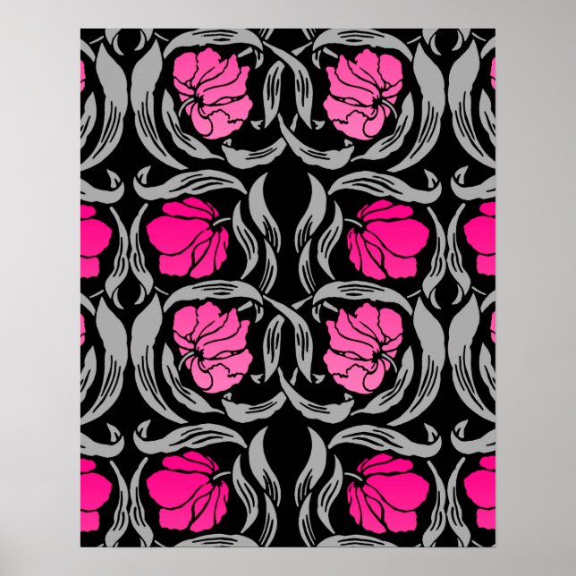 William Morris Pimpernel, Fuchsia Rosa och svart Poster (Framsidan)