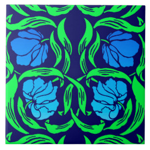 William Morris Pimpernel, koboltblått och grönt Kakelplatta