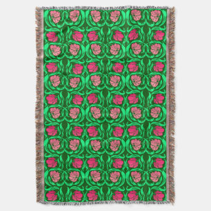 William Morris Pimpernel, korallrosa och grön  Filt