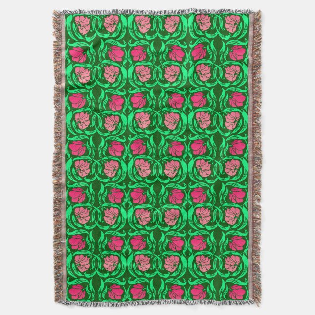 William Morris Pimpernel, korallrosa och grön  Filt (Framsidan Vertikal)