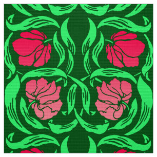 William Morris Pimpernel, korallrosor och grönt Tyg
