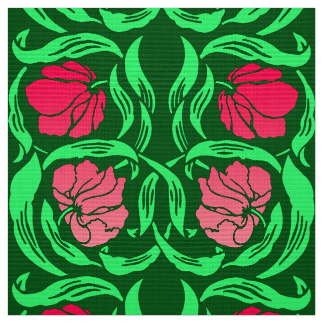 William Morris Pimpernel, korallrosor och grönt Tyg (Provkarta)