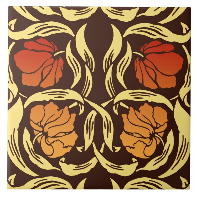 William Morris Pimpernel, Rust Orange och Brown Kakelplatta (Framsidan)