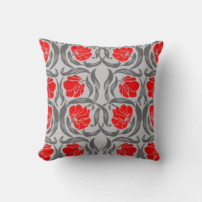William Morris Pimpernel, Silver Grått och Red Kudde (Framsida)