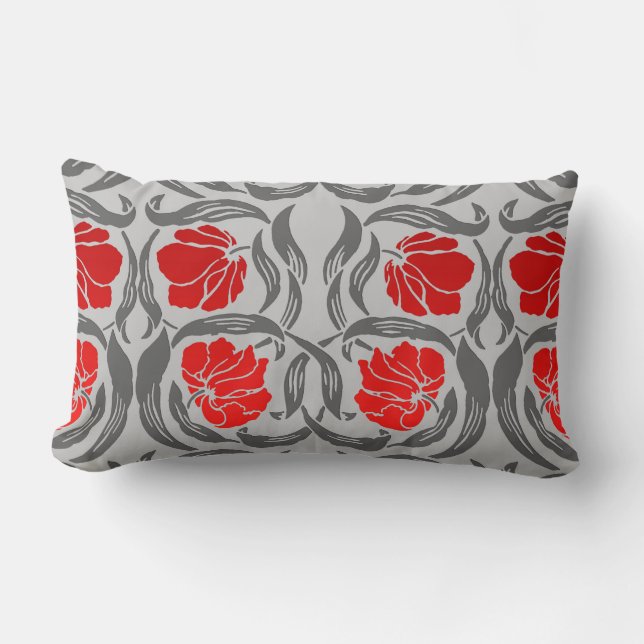 William Morris Pimpernel, Silver Grått och Red Lumbarkudde (Framsida)