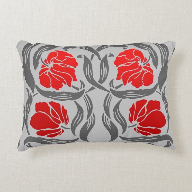 William Morris Pimpernel, Silver Grått och Red Prydnadskudde (Framsidan)