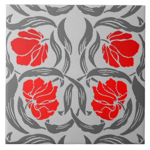 William Morris Pimpernel, silvergrått och rött Kakelplatta