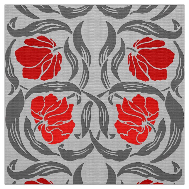 William Morris Pimpernel, silvergrått och rött Tyg (Provkarta)
