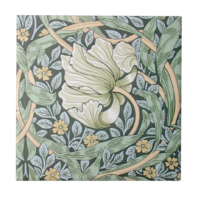 William Morris Pimpernel Tulpaner Botanisk Konst Kakelplatta (Framsidan)