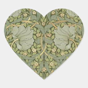William Morris Pimpernel Vintage Mönster Hjärtformat Klistermärke