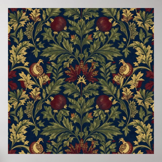 William Morris Pomegranate Blommig Marinblå Mönste Poster (Framsidan)