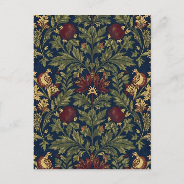 William Morris Pomegranate Blommig Marinblå Mönste Vykort (Framsida)