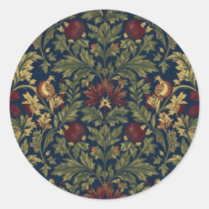 William Morris Pomegranate Blommönster Marinblått Runt Klistermärke