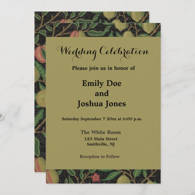 William Morris Pomegranate Classic Fruit Inbjudningar (Fram/baksida)