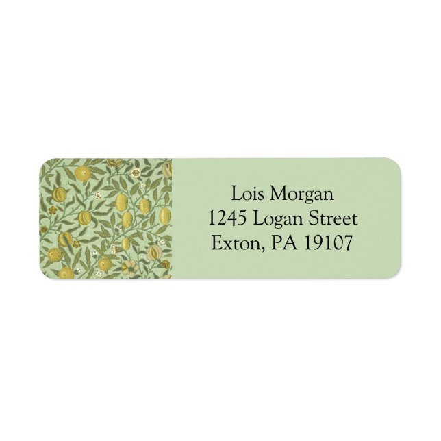 William Morris Pomegranate Fruit Design Returadress Etikett (Framsidan)