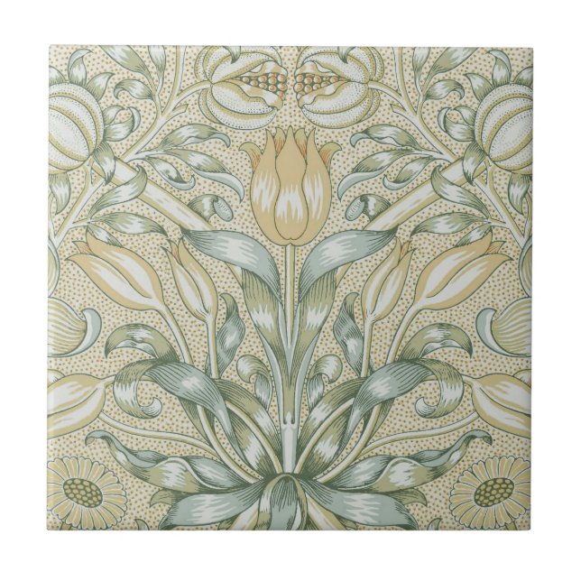 William Morris Pomegranate Mönster Antik Lilja Kakelplatta (Framsidan)