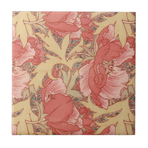 William Morris Poppies Blommigt Art nouveau Mönste Kakelplatta