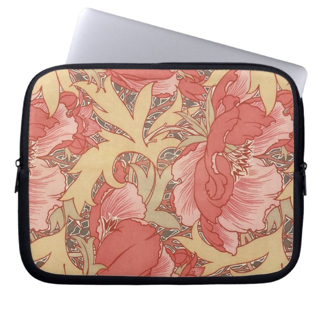 William Morris Poppies Blommigt Art nouveau Mönste Laptop Fodral (Framsidan)