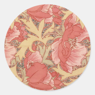 William Morris Poppies Blommigt Art nouveau Mönste Runt Klistermärke