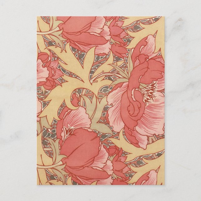 William Morris Poppies Blommigt Art nouveau Mönste Vykort (Framsida)