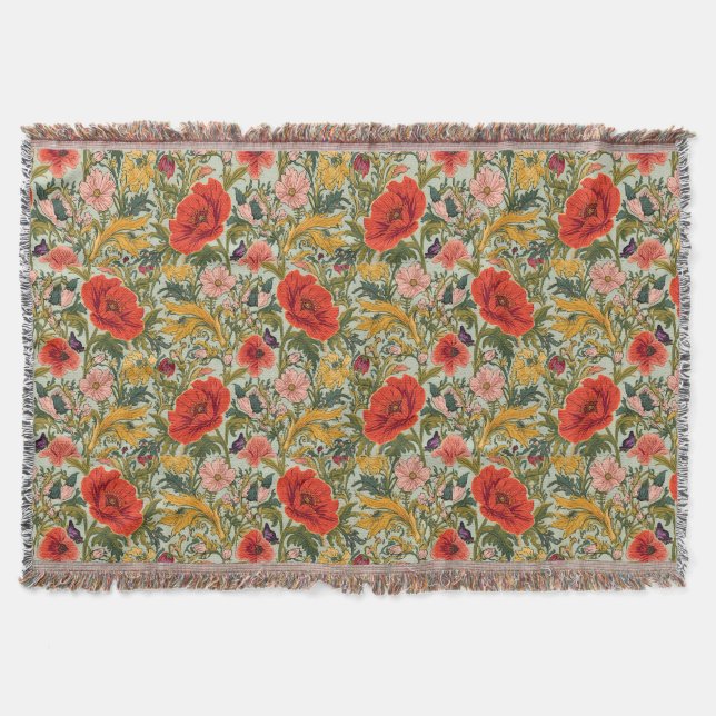 William Morris Poppies Floral Art Nouveau Pattern  Filt (Framsidan)