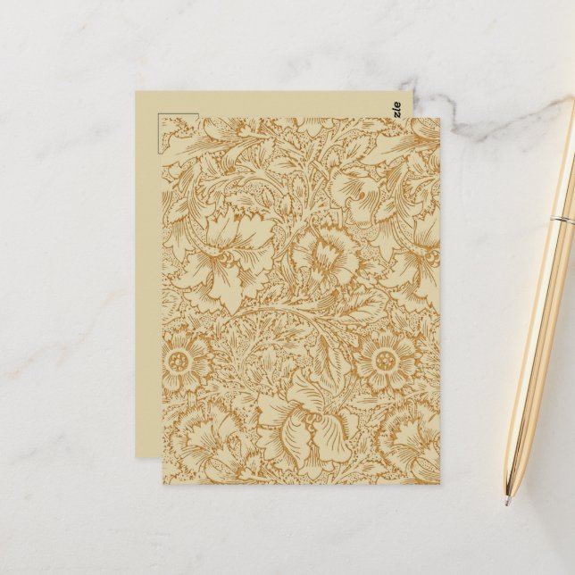 William Morris Poppy Blommigt Tapet Vykort (Fram/Back In Situ)