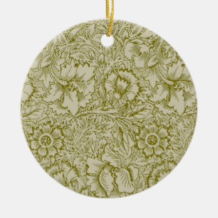 William Morris Poppy Classic Blommigt Grönt Julgransprydnad Keramik