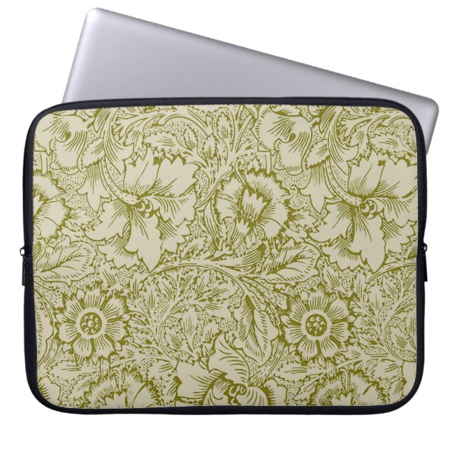 William Morris Poppy Classic Blommigt Grönt Laptop Fodral (Framsidan)