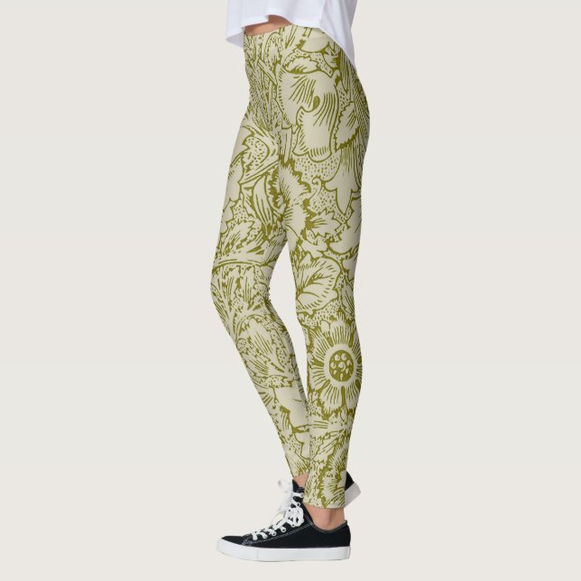 William Morris Poppy Classic Blommigt Grönt Leggings (Vänster)