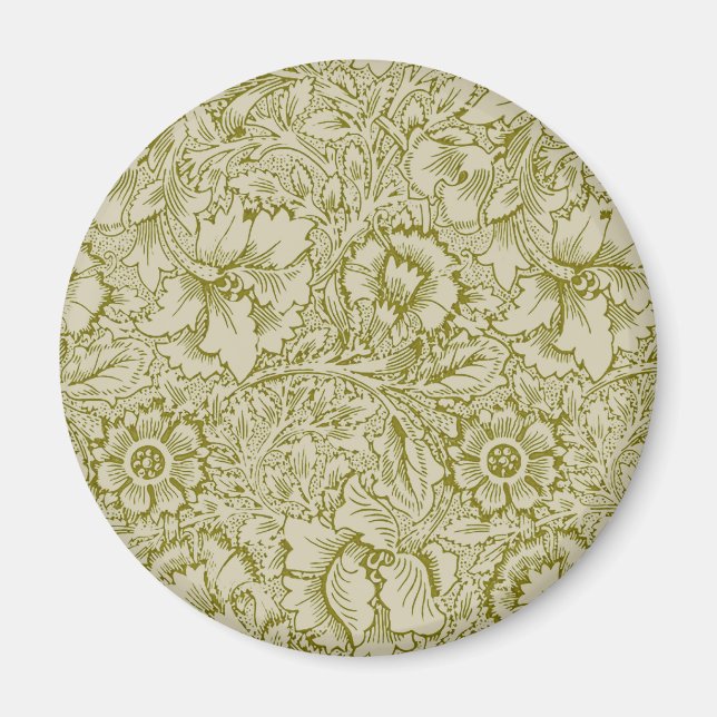William Morris Poppy Classic Blommigt Grönt Magnet (Framsidan)