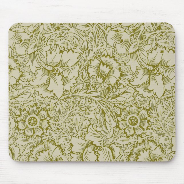 William Morris Poppy Classic Blommigt Grönt Musmatta (Framsidan)