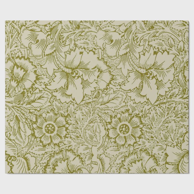 William Morris Poppy Classic Blommigt Grönt Presentpapper (Seam)