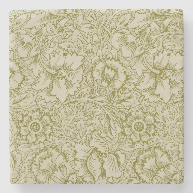 William Morris Poppy Classic Blommigt Grönt Stenunderlägg (Framsidan)