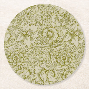 William Morris Poppy Classic Blommigt Grönt Underlägg Papper Rund
